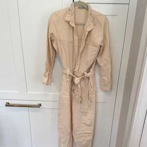 Zara trf Light Beige Utility Jumpsuit with Tie Waist